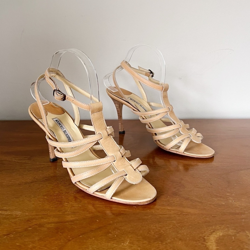 Manolo Blahnik • strappy gladiator heeled sandals stiletto leather open toe